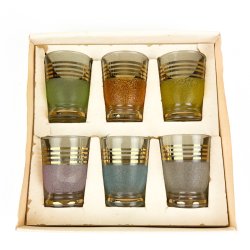 Seks sukkerglasserede vintage glas