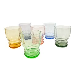 Seks sm� farvede vintage juiceglas