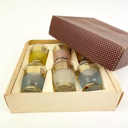 Seks sukkerglasserede vintage drikkeglas