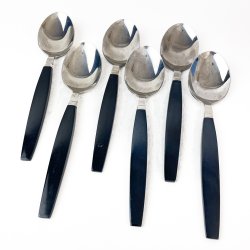 Sechs Retro Esslffel mit schwarzem Griff