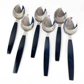Sechs Retro Esslffel mit schwarzem Griff