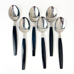 Sechs Retro Esslffel mit schwarzem Griff