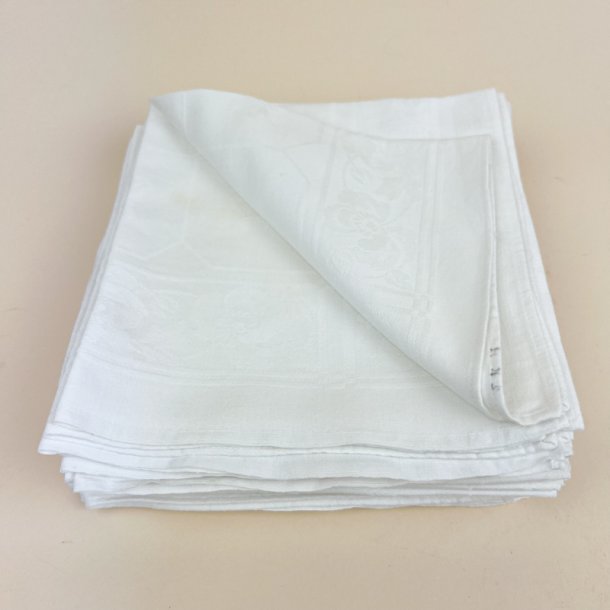 Seksten hvide vintage damask mundservietter