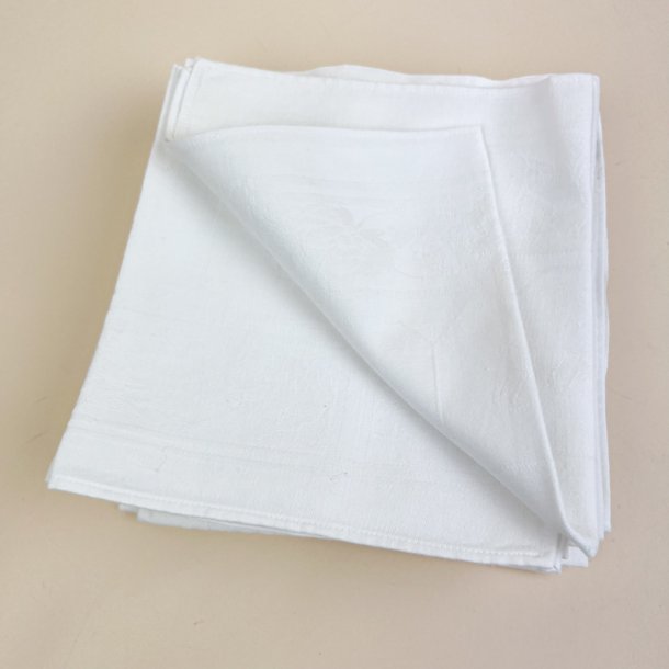 Seksten hvide vintage damask mundservietter