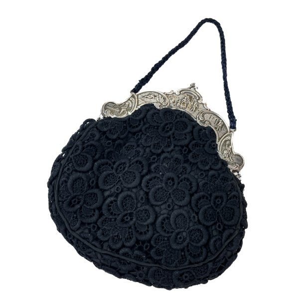 Schwarze Vintage Abendtasche mit Stickerei
