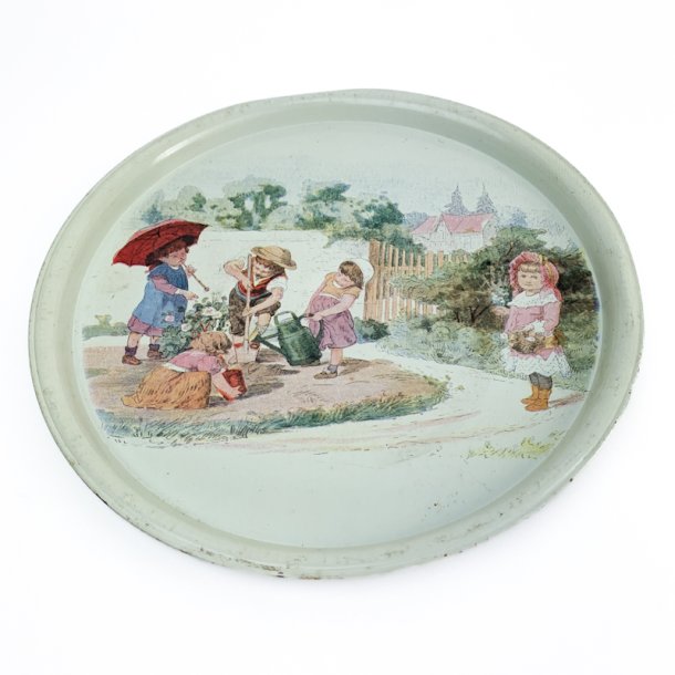 Vintage serveringsbakke med brn