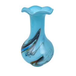 Trkise Retro-Glasvase mit Farbschlieren