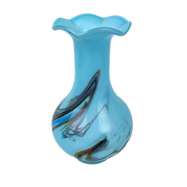 Trkise Retro-Glasvase mit Farbschlieren