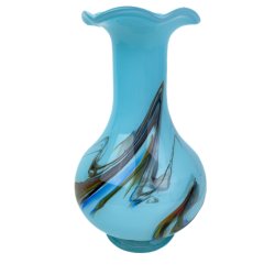Trkise Retro-Glasvase mit Farbschlieren