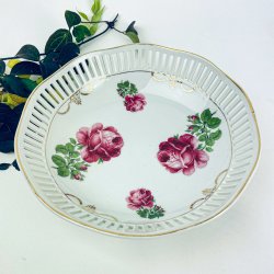 Vintage porcelnsskl med roser og guldkant