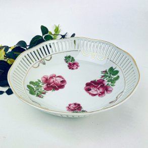 Vintage Porzellanschale mit Rosen und Goldrand