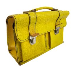 Kraftig gul vintage l�derskoletaske