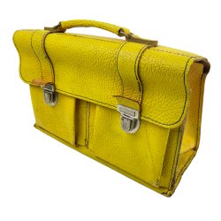 Kraftig gul vintage l�derskoletaske
