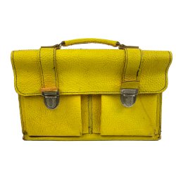 Kraftig gul vintage l�derskoletaske