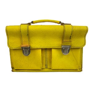 Kraftig gul vintage l�derskoletaske