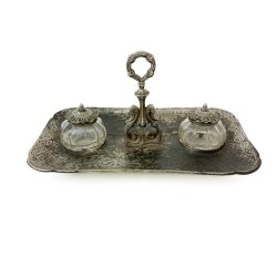 Dekoratives Schreibtischset aus Metall und Glas