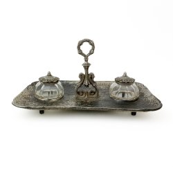 Dekoratives Schreibtischset aus Metall und Glas