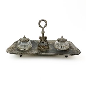 Dekoratives Schreibtischset aus Metall und Glas