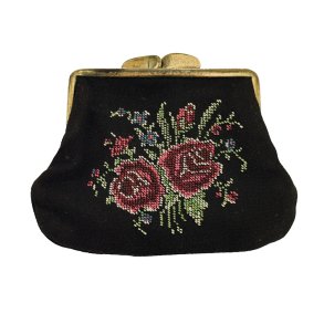 Sort vintage m�ntpung med roser
