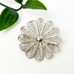 Vintage filigran blomsterbroche s�lv