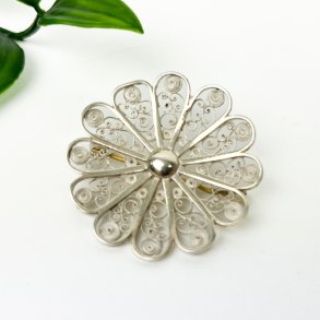 Vintage filigran blomsterbroche s�lv