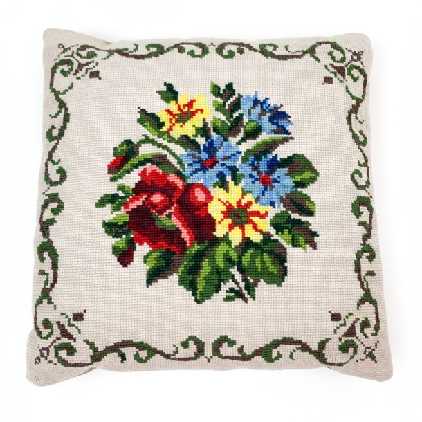 Korsstingspude med blomster
