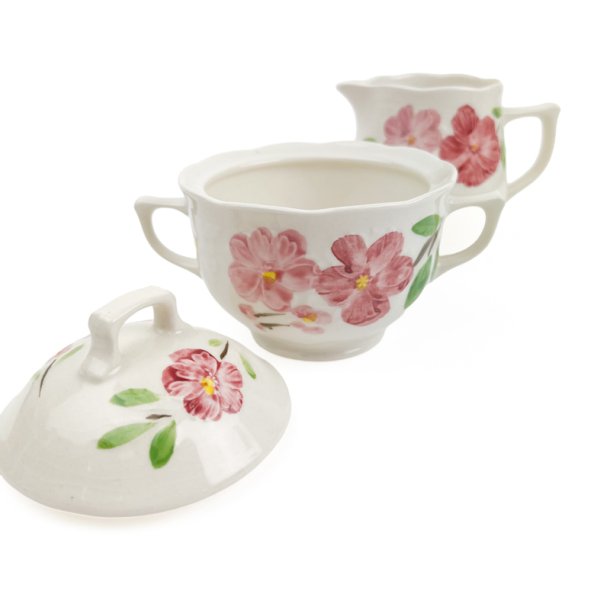 Blomstret vintage fl�de- og sukkers�t