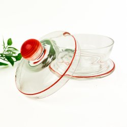 Vintage sukkersk�l i glas med r�d kant