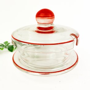Vintage-Zuckerschale aus Glas mit rotem Rand