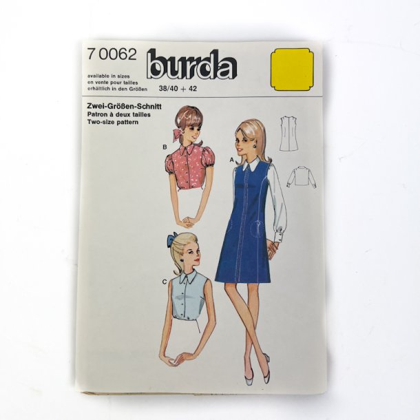 Vintage sym�nster kjole bluse - Str 38/40 + 42