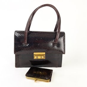 Lille vintage taske i slangepr�get skind