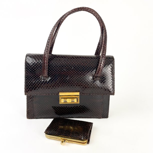 Lille vintage taske i slangepr�get skind