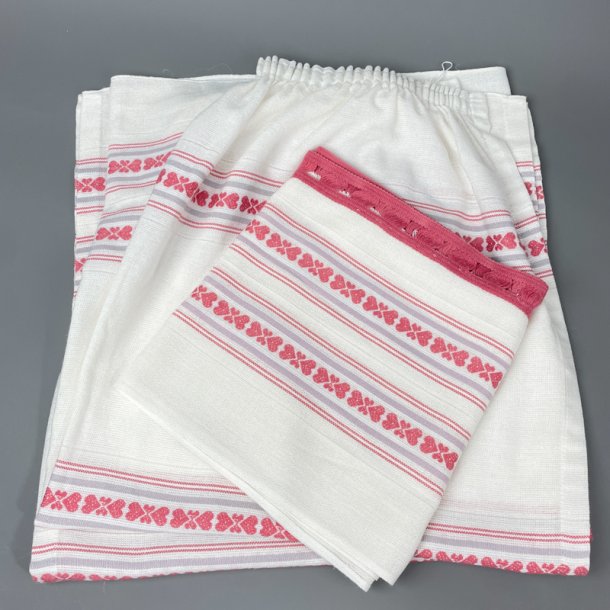 Retro-Kchengardinen-Set in Creme und Rosa  drei Teile