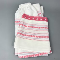 Retro-Kchengardinen-Set in Creme und Rosa  drei Teile