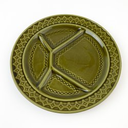 Olivgrner Retro-Teller mit Fchern