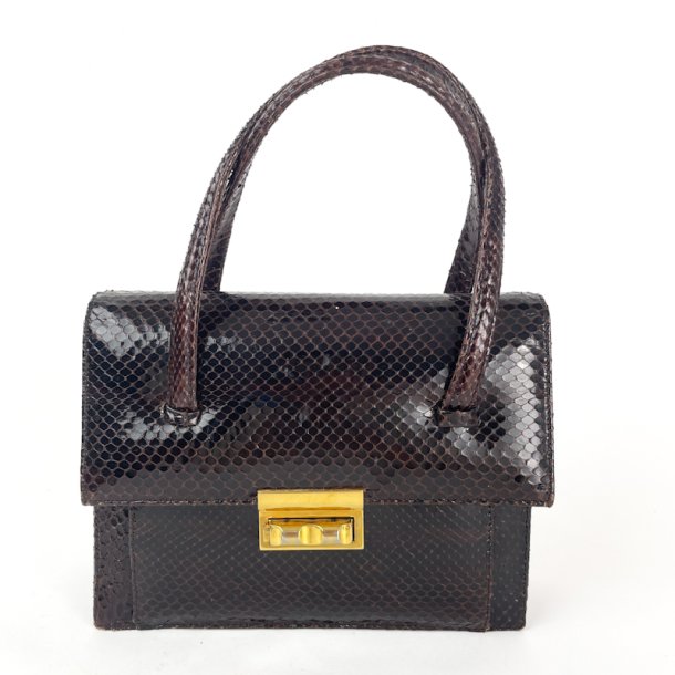 Lille vintage taske i slangepr�get skind