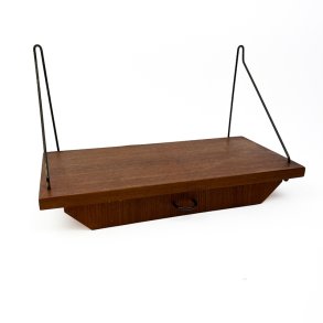 Teak retro v�ghylde med skuffe