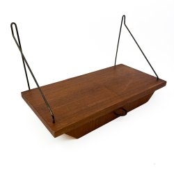 Teak retro v�ghylde med skuffe