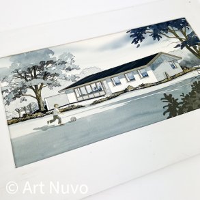 Original h�ndkoloreret vintage arkitekttegning