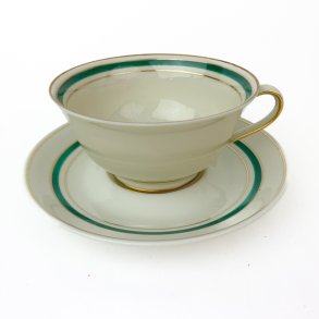 Vintage tekop med grn og guld