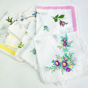 Ti vintage lommetrklder med blomster