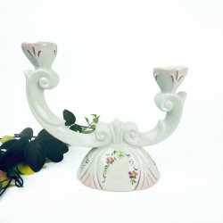 Zweiarmiger Vintage-Kerzenhalter aus Porzellan