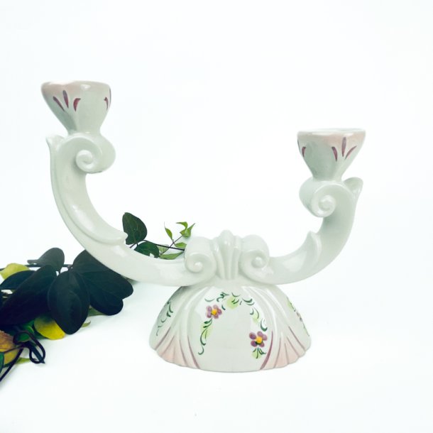 Zweiarmiger Vintage-Kerzenhalter aus Porzellan