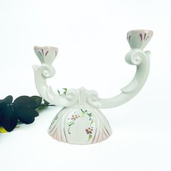 Zweiarmiger Vintage-Kerzenhalter aus Porzellan