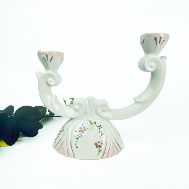 Zweiarmiger Vintage-Kerzenhalter aus Porzellan