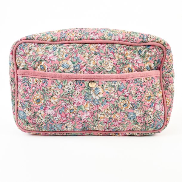 Blomstret vintage toilettaske i rosa nuancer