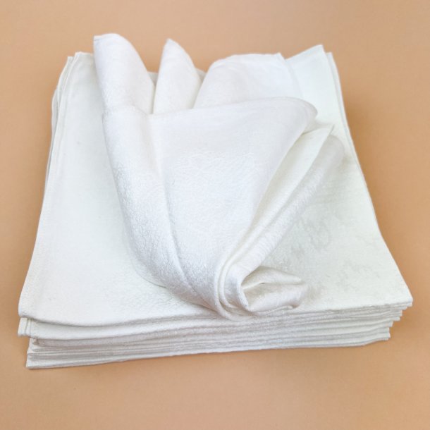 Tolv hvide vintage damask mundservietter