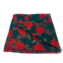 Grnes Vintage Tuch mit roten Rosen