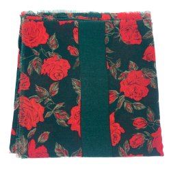 Grnes Vintage Tuch mit roten Rosen