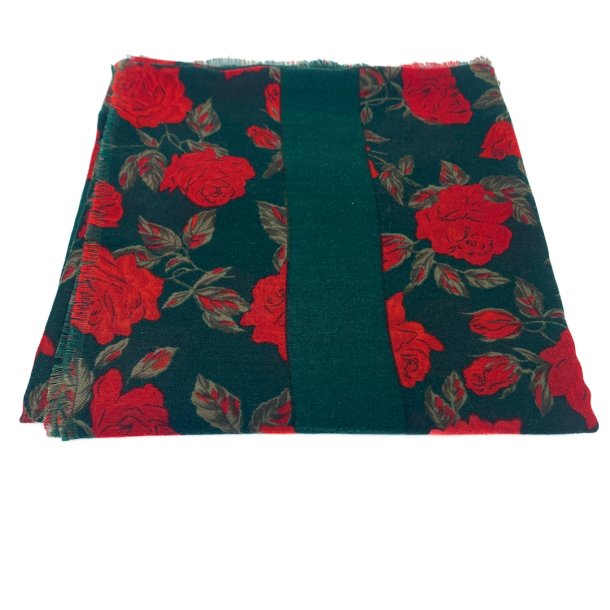 Grnes Vintage Tuch mit roten Rosen